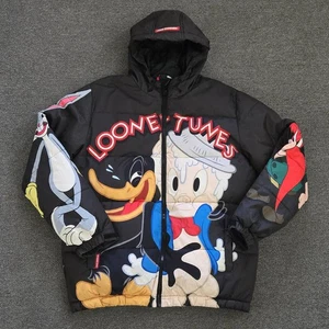 Members Only Looney Tunes Puffer Jacket Mens Size MEDIUM "Whats Up Doc" STAINS - Picture 1 of 17