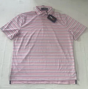 Camisa Polo RLX Ralph Lauren Golf Performance Rosa Rayas Para Hombre Grande Nueva con Etiquetas - Imagen 1 de 9