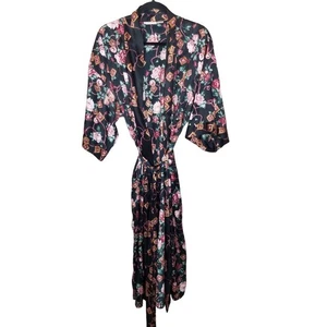 Go Softly Robe Women L Black Satin Floral Robe Long Robe Women Lounge Robe - Picture 1 of 7