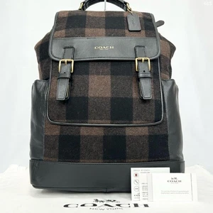 Coach Leather Wool Check A4 Backpack Women Used Authentic - Picture 1 of 10