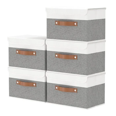 Caja de almacenamiento plegable grande con tapa, organizador de armario de tela de lino, cont... Foto 1 de 4