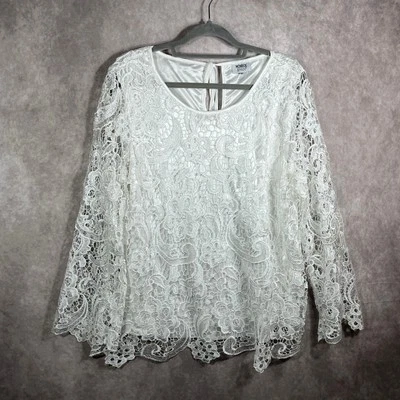 Blusa Monroe & Main Mujer Grande Blanca Crochet Encaje Cottagecore Forrada Boho Foto 1 de 4