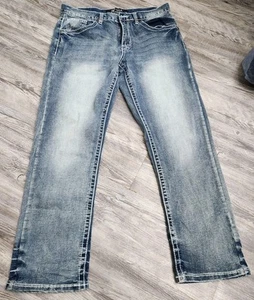 Pantalones de mezclilla True Luck para hombre 34 X 30 azul elástico punto grueso bigotes - Imagen 1 de 7