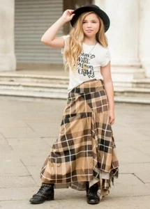 New Joyfolie Maxi Skirt Boho Brown Country Ruffle HANDKERCHIEF Plaid Dress 12 - Picture 1 of 5