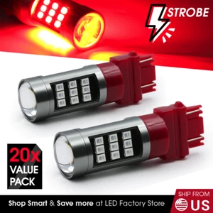 20x Syneticusa 3157 LED Red Strobe Flash Brake Stop Parking Rear Light Bulbs - Picture 1 of 7