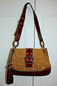Vintage MARC JACOBS Eyelet Suede & Leather Flap Bag in Honey/Oxblood $1050 - Picture 1 of 12