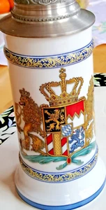 Bier Krug mit Zinndeckel - Bayerisches Wappen - Manifaktur "Z" Schrobenhausen - Bild 1 von 10