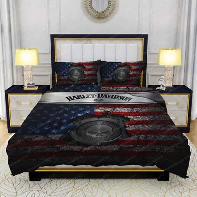 Vintage H-Harley-Davidson American Flag Retro Vintage Bedding Sets - Image 1 of 4