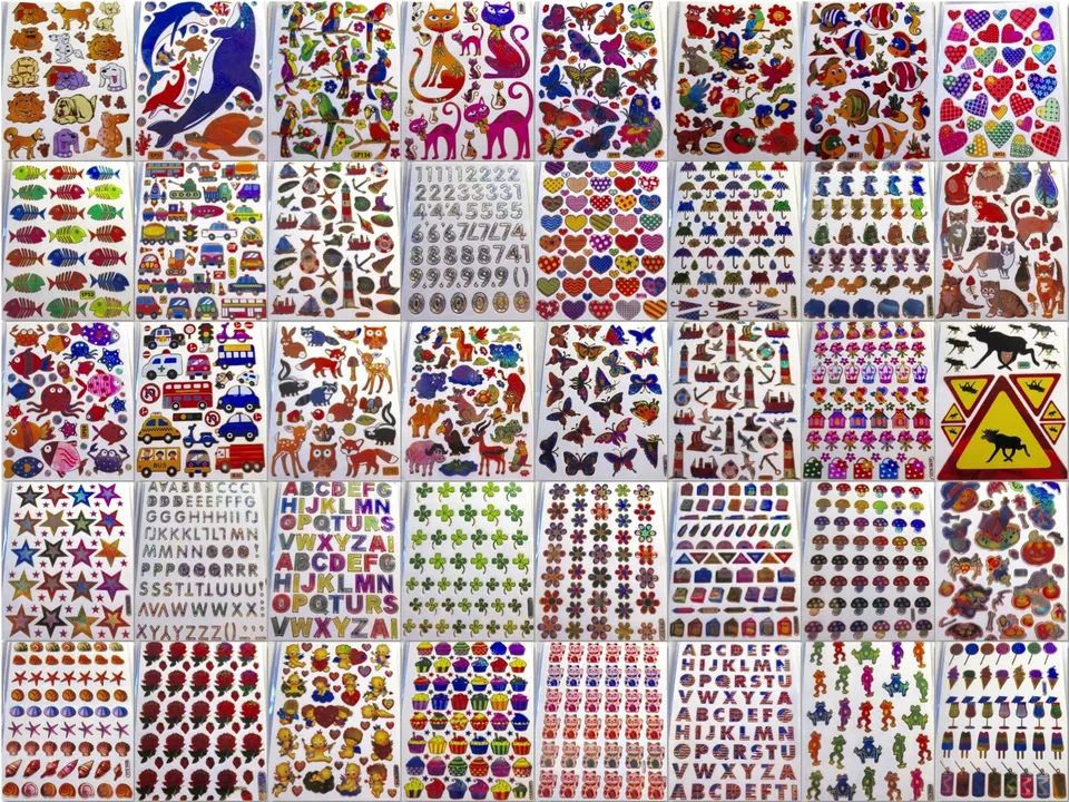 Hologramm Sticker Stickerbögen Fische Herzen Sterne Tiere, 1 Bogen wahlweise - Bild 1 von 1