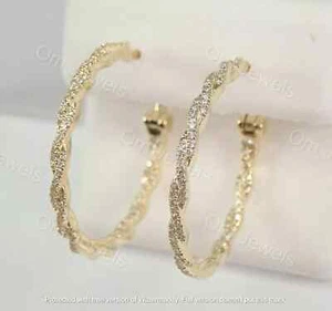 1.80Ct Lab-Created Diamond Inside Out Twist Hoop Earrings 14K Yellow Gold Finish - Picture 1 of 4