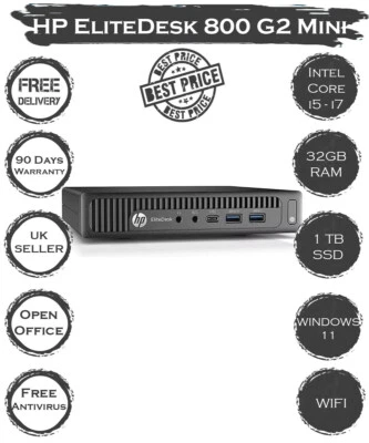 HP EliteDesk 800 G2 Mini Desktop PC Core i5 i7 6th Gen 3.4GHz 32GB RAM 1TB SSD - Image 1 of 3