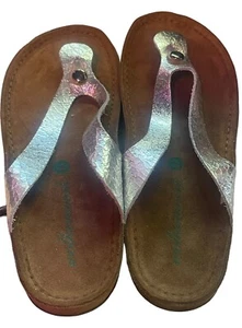 Wolkenwerk Silver Leather Thong Footbed Sandal 41 US 8Crackle Finish Metallic - Picture 1 of 11