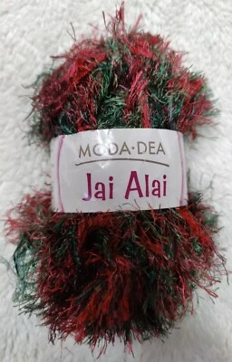 • Moda Dea Jai Alai Eyelash Yarn Color # 6634 Holly Red Green 98 Yards 1 Skein  - Image 1 of 4