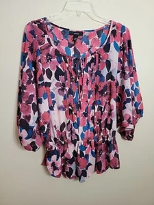 ALFANI Women's Pink Floral Print Batwing Blouse Top Shirt Size 10 Tie On Front - Picture 1 of 7