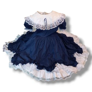 Vtg Lid'l Dollys Full Circle Dress-Size 12-Navy-Lace Trim-Pageant-Square Dance - Picture 1 of 11