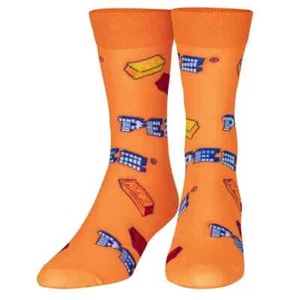 New PEZ Candy Orange Funny Novelty Crew Foodie Socks Mens Sock 6-12 - Picture 1 of 4