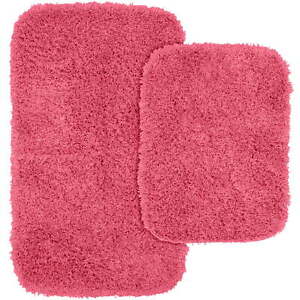 2 Piece Shaggy Nylon Washable Bathroom Rug Set Pink