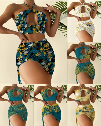 Jacksonville Jaguars Cutout Bikini Set 2PCS Halter Sexy Swimsuit Bathingwear Cover