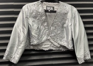 Blazer Marson Top Recortado Gris Abierto Mujer Talla 14 Floral Bordado Lentejuelas - Imagen 1 de 15