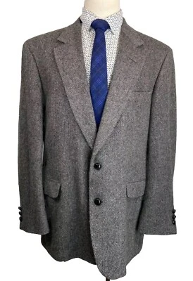 VINTAGE JOHN ALEXANDER MENS GRAY TWEED WOOL HERRINGBONE BLAZER SPORT COAT 46L - Image 1 of 4