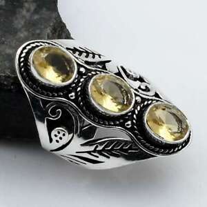 Citrine Gemstone Ethnic Handmade Gift For Her Ring Jewelry US Size-6 AR 22037