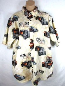 North RIVER Mens XL SHIRT OLD CAR THEMED EASY WEAR BUTTON UP W CAR GRAPHICS - Picture 1 of 6