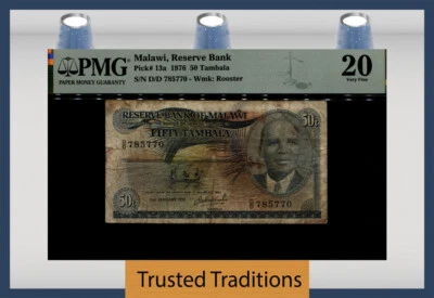TT PK 13a 1976 MALAWI, RESERVE BANK 50 TAMBALA 20 VERY FINE - Image 1 of 2