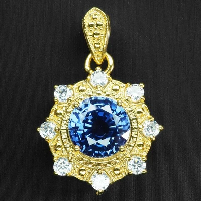 24K Gold 925 Sterling Silver Pendants Graceful Cornflower Blue Sapphire 6.15Ct - Image 1 of 4