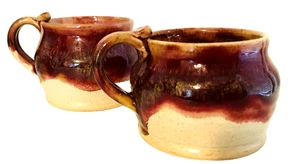 Studio Pottery Set di 2 tazzine da caffè o zuppa 3,75"H 4"W fatte a mano, firmate - Foto 1 di 7