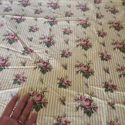 Ralph Lauren Sophie Brooke Queen Sábana Plana Amarillo Floral Rosa Rayas Algodón Foto 1 de 4