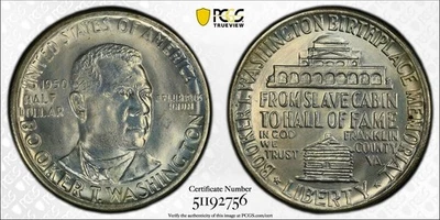 1950 P 50c Booker T. Washington Commemorative Half Dollar PCGS MS 67 Gold Shield - Image 1 of 3