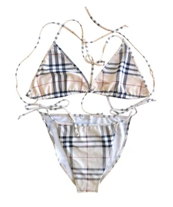 Vintage Womens BURBERRY  Swim Suit Bra Nova Check Bikini Swimwear Size M XL - Picture 1 of 9
