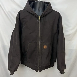 VINTAGE Y2K CARHARTT J130 DKB DARK BROWN CANVAS HOODED INSULATED JACKET XL - Picture 1 of 6