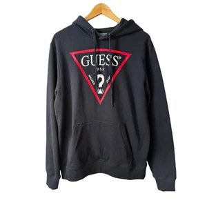 GUESS USA New Mens Pullover Logo Hoodie Spell Out Black Red Size Medium Street - Picture 1 of 10