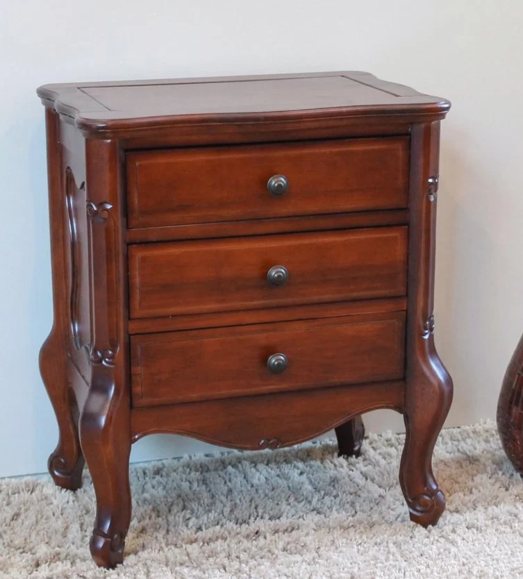 木质三抽屉桌胡桃木着色装饰传统卧室储物口音 F — 第 1/4 张图片