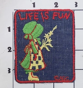 LIFE IS FUN Patch Embroidered Sew On American Greeting Cards AGC DENIM - Picture 1 of 1
