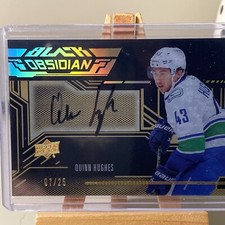2022-23 Upper Deck Spx Quinn Hughes UD Black Obsidian Scripts Gold 7/25