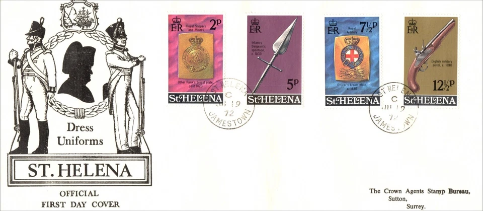 St Helena 1972 Weapons & Military Insignia FDC Jamestown CDS - Image 1 of 3