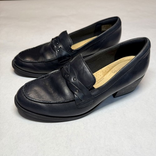 Mocassini Clarks Collection pelle nera donna 7 5M zeppa tacco cinturino intrecciato