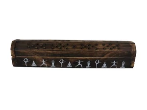 Yoga Print Mango Wood Incense Holder Smoke Box with Choice of Scents - Picture 1 of 16