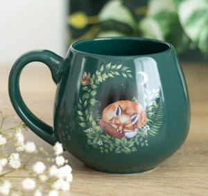 Green Forest / Woodland - Sleeping Fox Rounded Mug – 500ml  - Brand New & Boxed - Picture 1 of 2