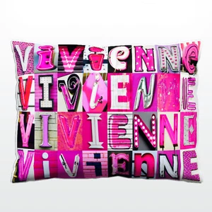 Personalized Pillow featuring the name VIVIENNE in photos of PINK sign letters - Picture 1 of 1
