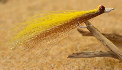 6ct - Yellow & Brown Clouser Minnow Flies - Mustad Saltwater Duratin Hooks - Image 1 of 2