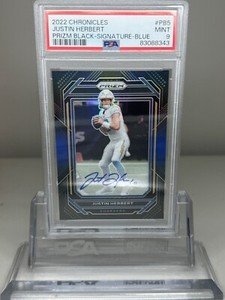 2022 Panini Chronicles Prizm Black Blue #PB-5 Justin Herbert Auto /25 PSA 9
