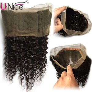UNice Pre Plucked 360 Lace Frontal Brazilian Curly Human Hair Lace Closure Full - Picture 1 of 6