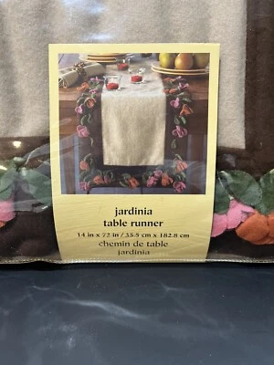 Pier 1 Imports Table Runner Jardinia 14” X 69” 3D Fabric Flowers Brown Tan Wool - Image 1 of 4