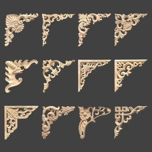 4Pcs Unpainted Wood Carved Corner Applique Onlay Door Wall Ornament Decal Decor - Picture 1 of 22