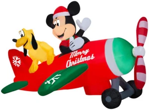 CHRISTMAS 6.5 FT ANIMATED MICKEY MOUSE AIRPLANE PLUTO Airblown Inflatable GEMMY - Picture 1 of 3
