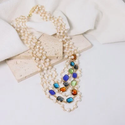 Collar Retro 18" Ajustable Mar del Sur Color Perla Circón Cierre Oro 14k P Foto 1 de 4