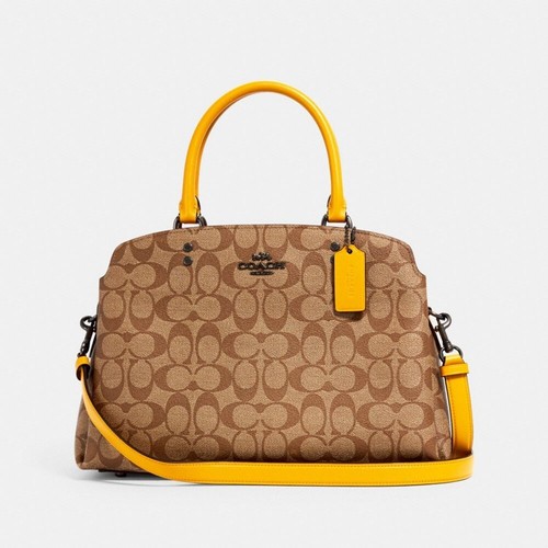 Nuovo miele cachi Coach Lillie Carryall In tela firmata 91495